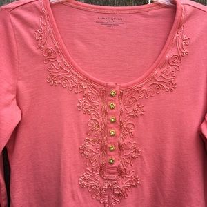 Charter Club Knit Top Cord Design Rose Small